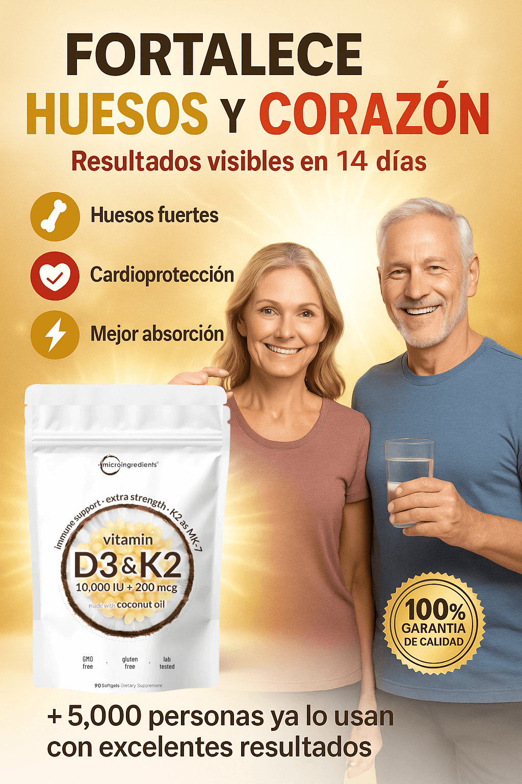 VitaD3K2 Premium® Apoyo Total para Huesos y Defensas - 90 cápsulas blandas